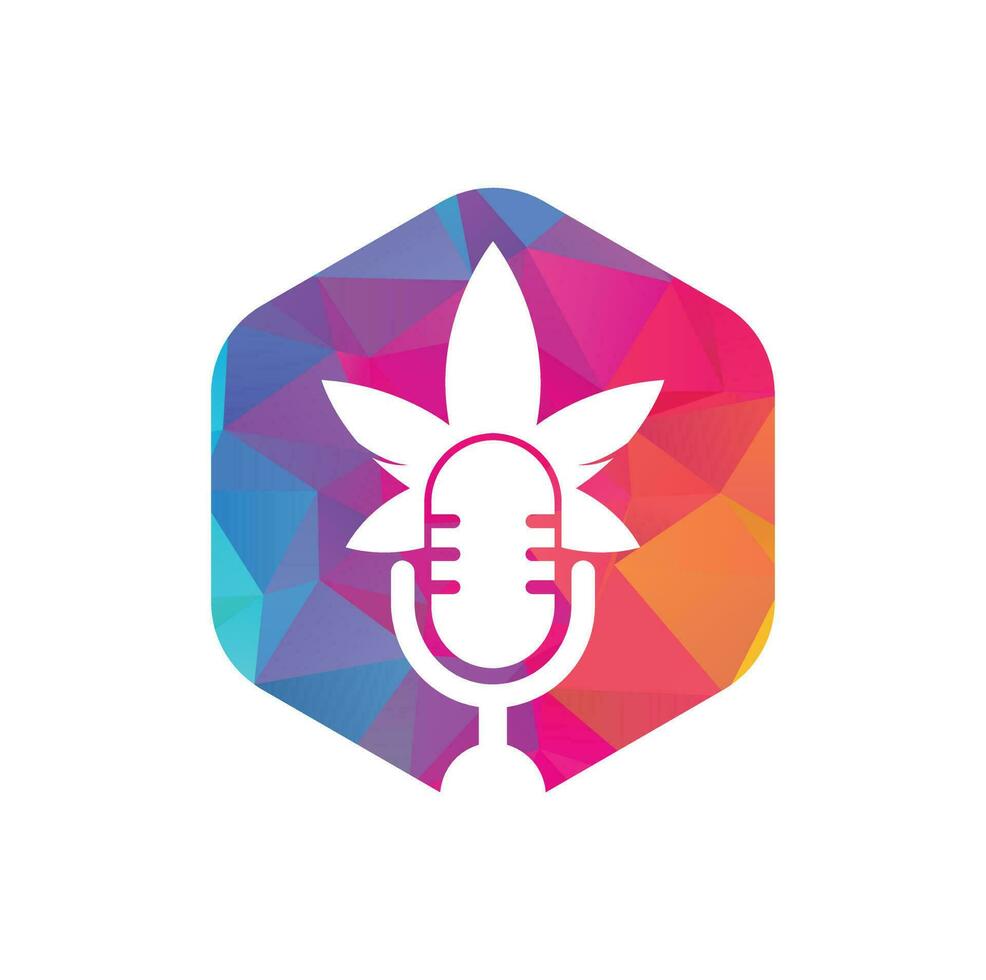 Cannabis-Podcast-Vektor-Logo-Design. Podcast-Logo mit Cannabisblatt-Vektorvorlage. vektor