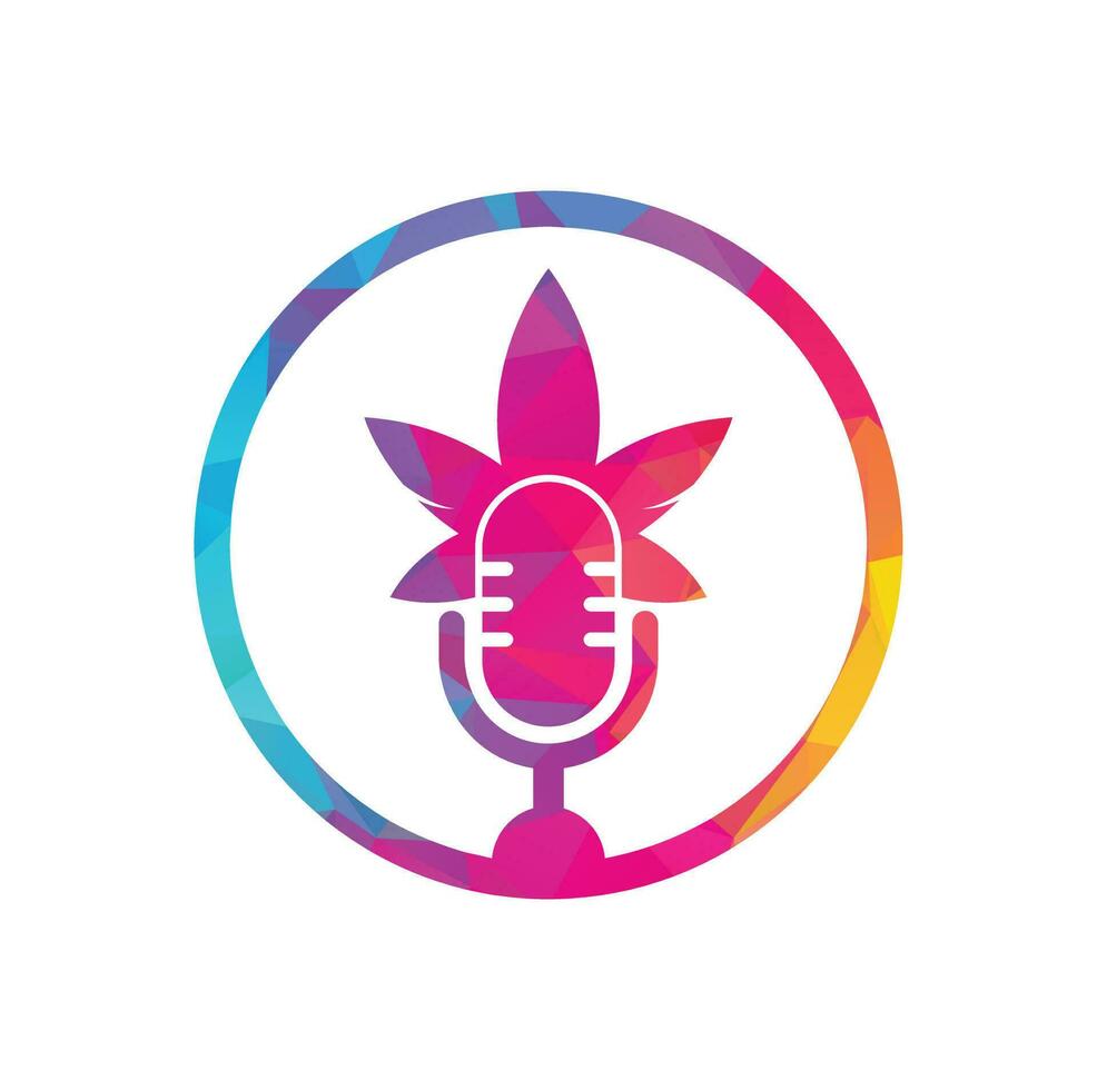 Cannabis-Podcast-Vektor-Logo-Design. Podcast-Logo mit Cannabisblatt-Vektorvorlage. vektor