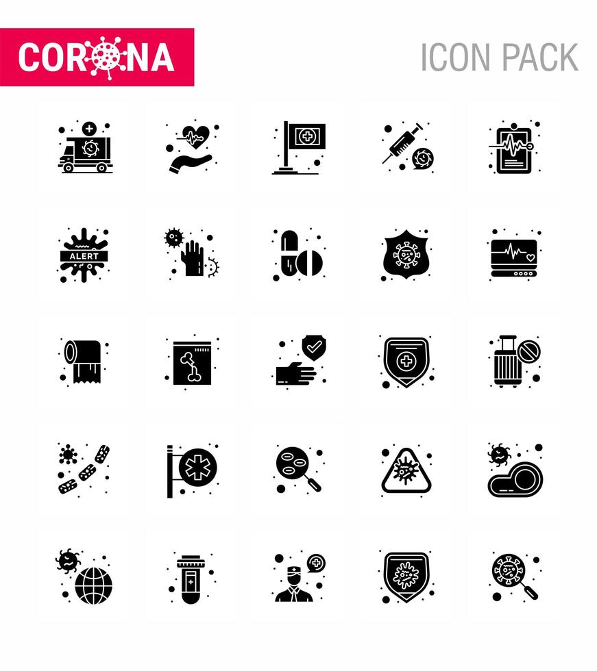 solid svart coronavirus ikonpaket inklusive piller vektor