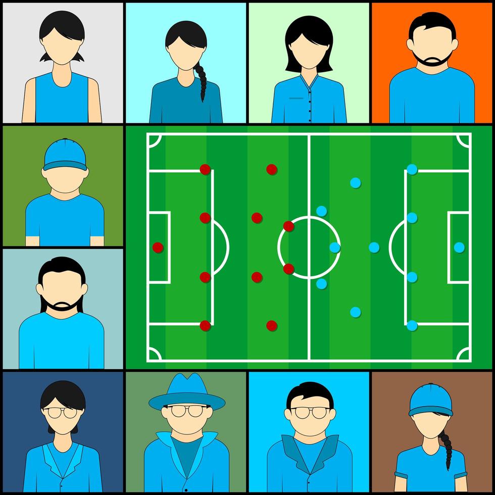 blå lag tittar på fotboll på videotelkonferens vektor