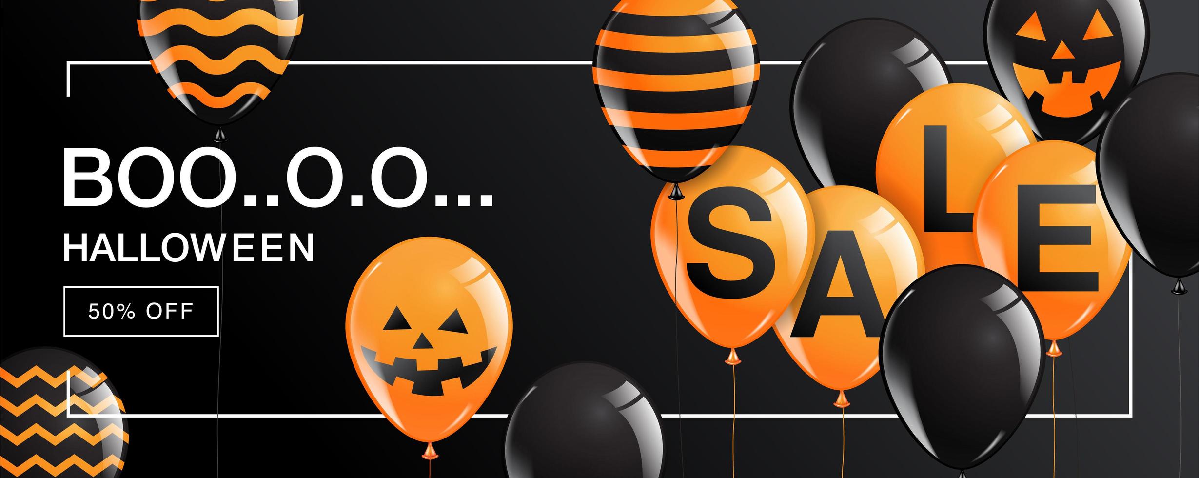 halloween boo försäljnings banner med ballonger på svart vektor