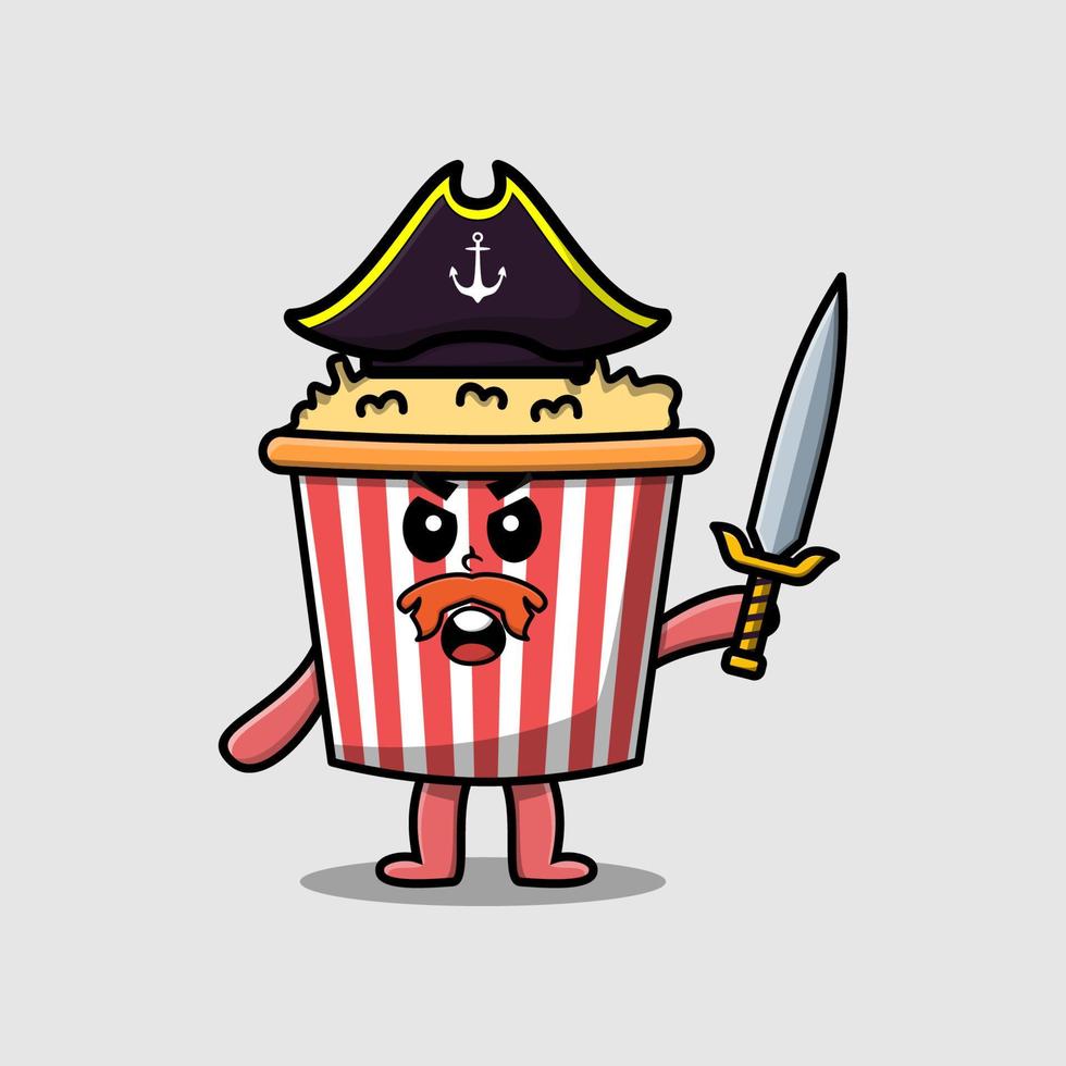 niedlicher cartoon-maskottchen-charakter-popcorn-pirat vektor