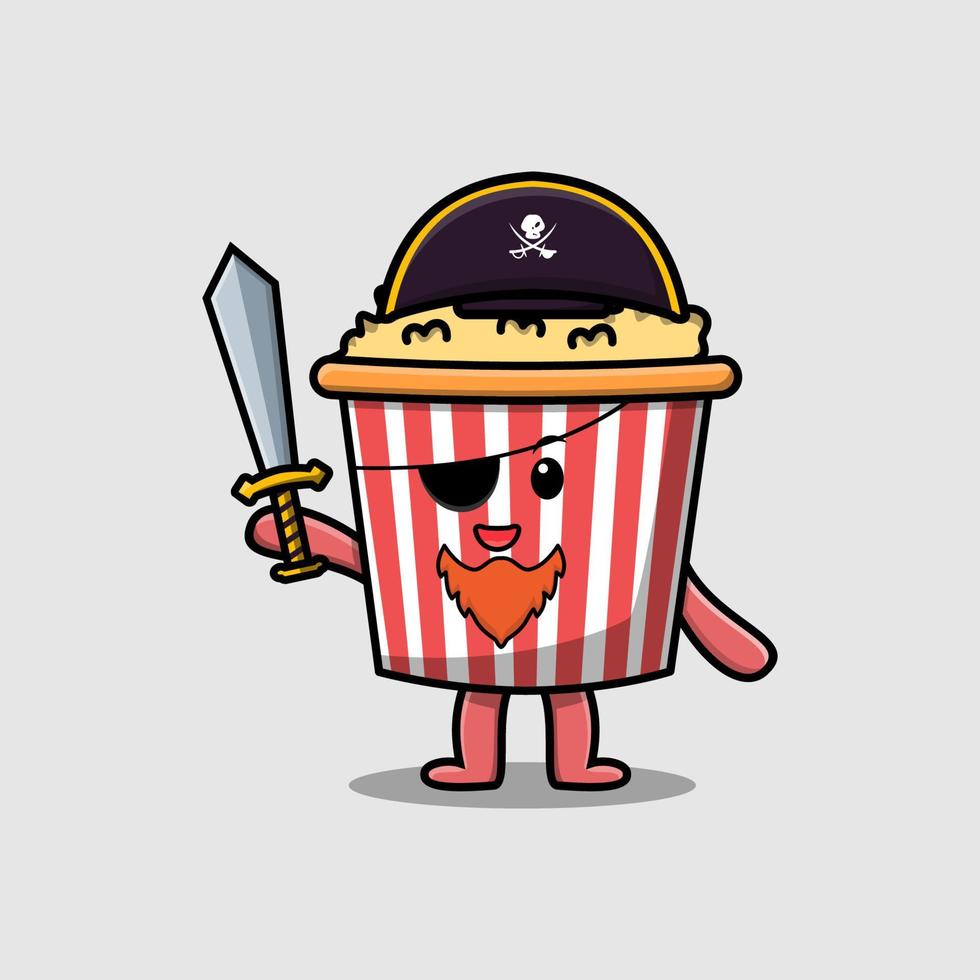 söt tecknad serie maskot karaktär popcorn pirat vektor
