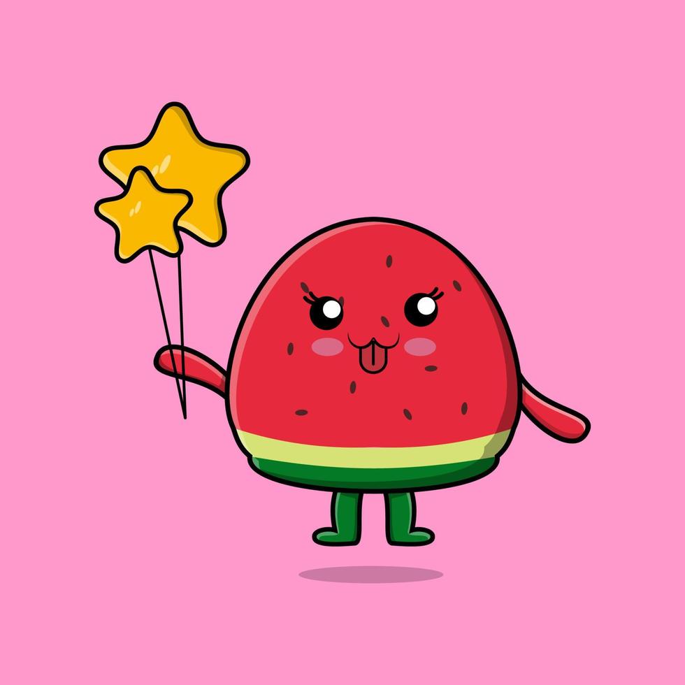 söt tecknad serie vattenmelon flytande med stjärna ballong vektor