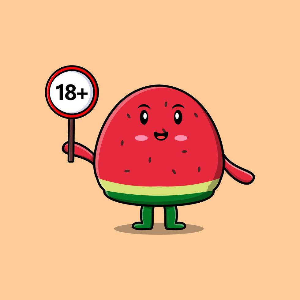 niedliche Cartoon-Wassermelone mit 18 plus Schild vektor