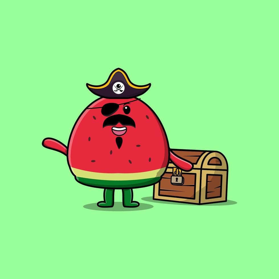söt tecknad serie maskot karaktär vattenmelon pirat vektor