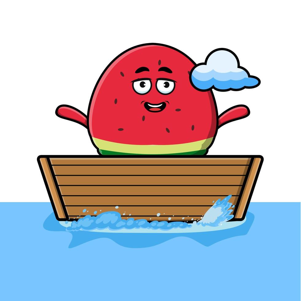 niedliche Cartoon-Wassermelone steigt ins Boot vektor