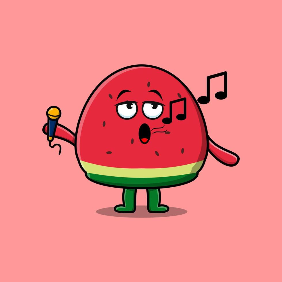 Zeichentrickfigur Wassermelonensänger mit Mikrofon vektor