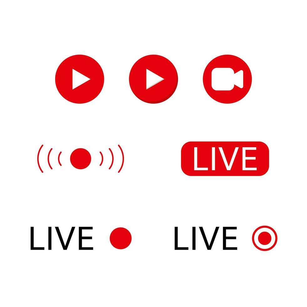 live stream play icon set vektor