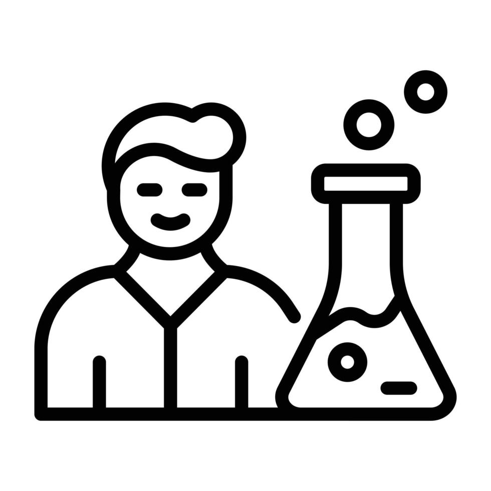 person med kemisk, linje ikon av forskare vektor