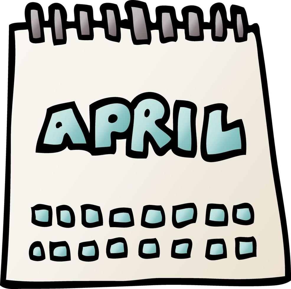 tecknad serie klotter kalender som visar månad av april vektor