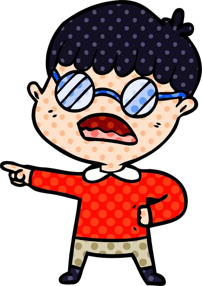 tecknad serie pekande pojke bär glasögon vektor