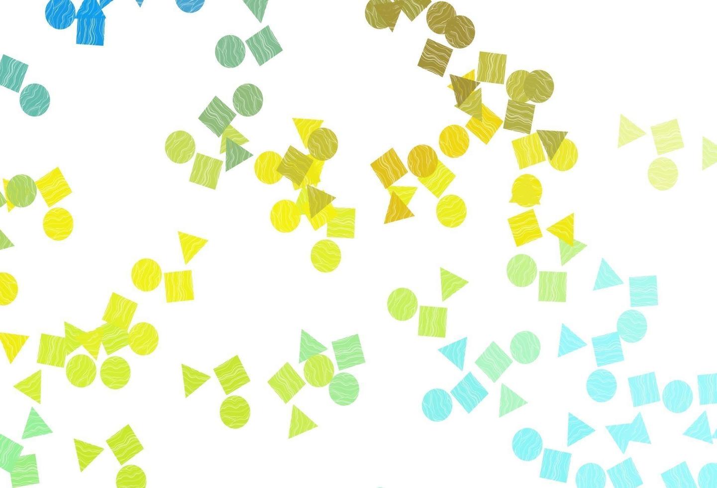 hellblauer, gelber Vektorhintergrund mit Dreiecken, Kreisen, Würfeln. vektor