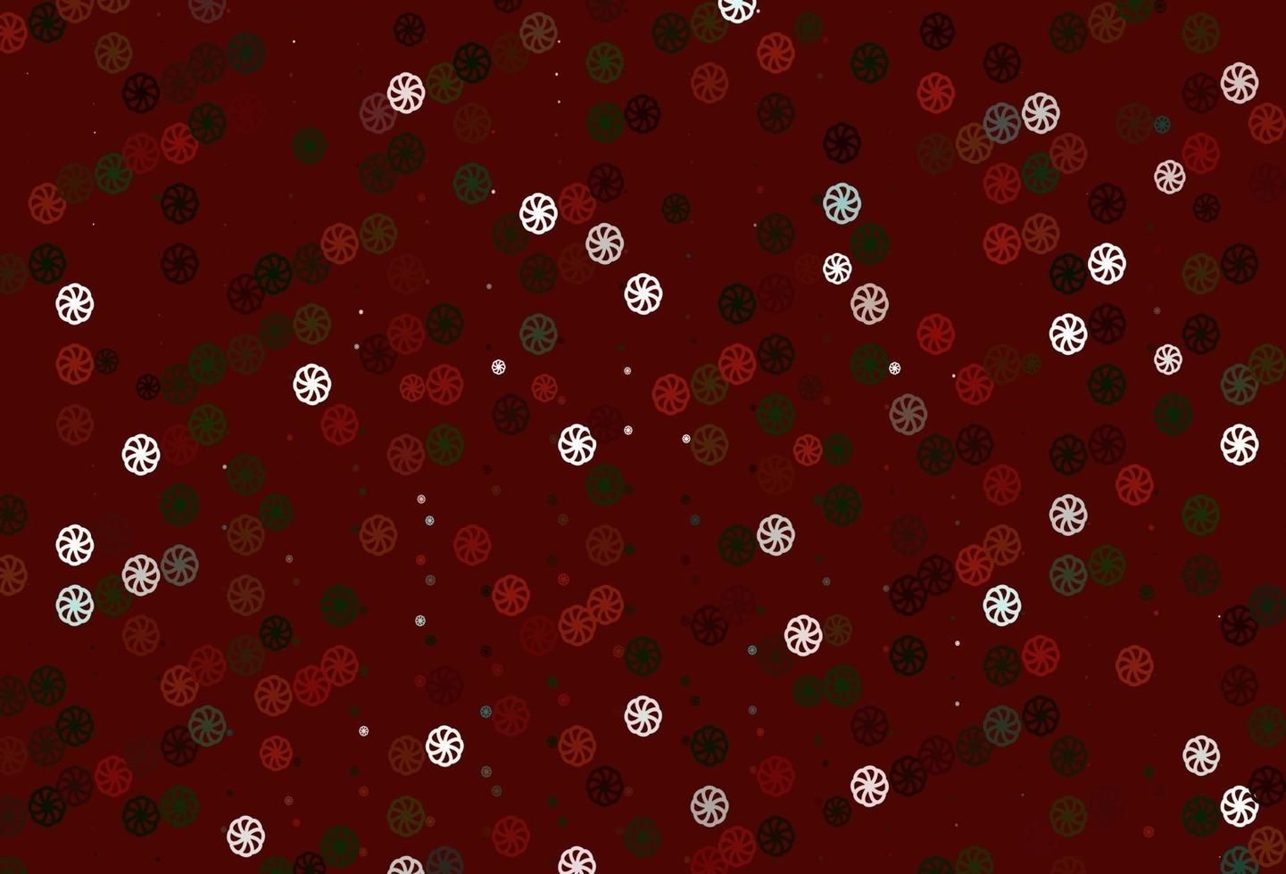hellgrüner, roter Vektorhintergrund mit Weihnachtsschneeflocken. vektor