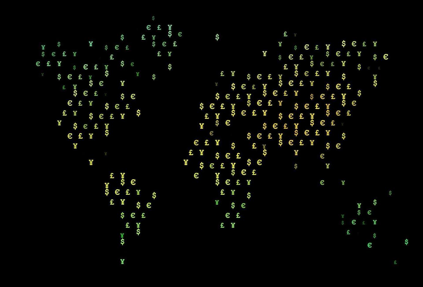 dunkelgrüne, gelbe Vektortextur mit Finanzsymbolen. vektor