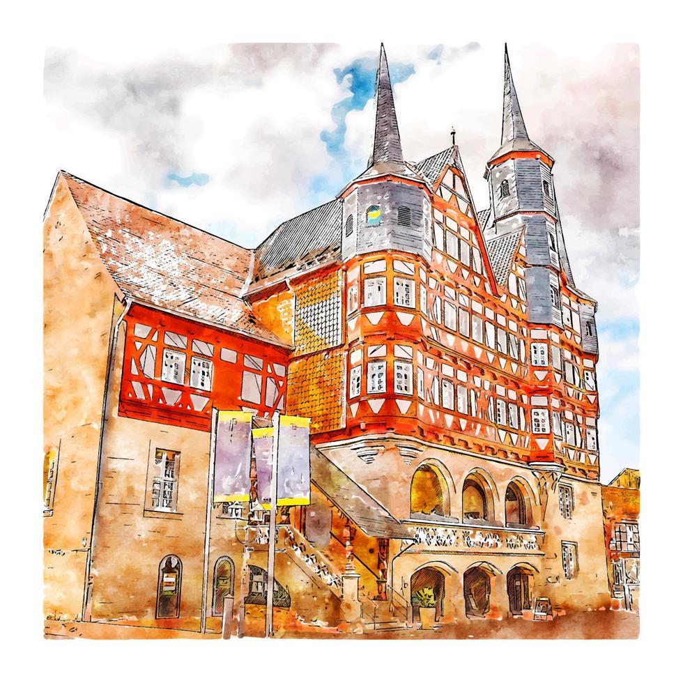 rathaus duderstadt deutschland aquarell skizze handgezeichnete illustration vektor