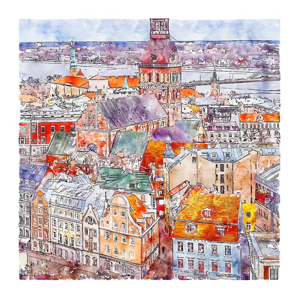 riga lettland Italien vattenfärg skiss hand dragen illustration vektor