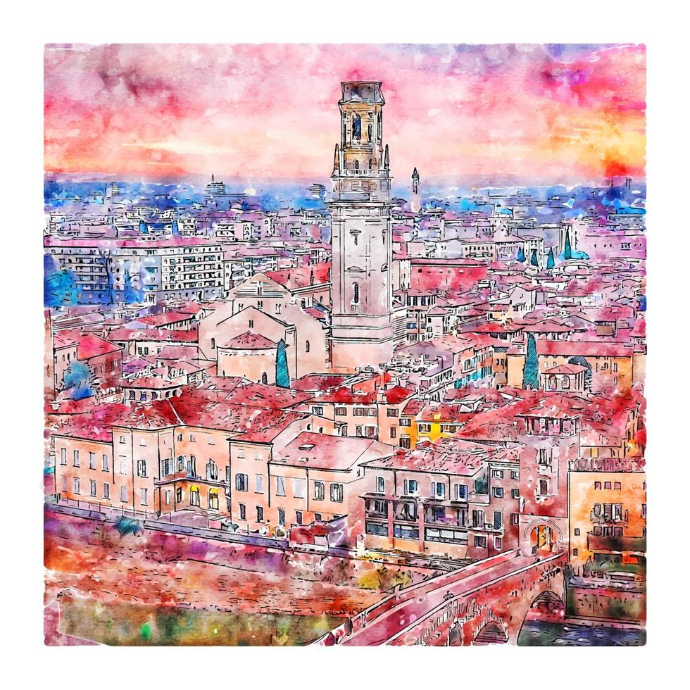 verona italien aquarellskizze handgezeichnete illustration vektor