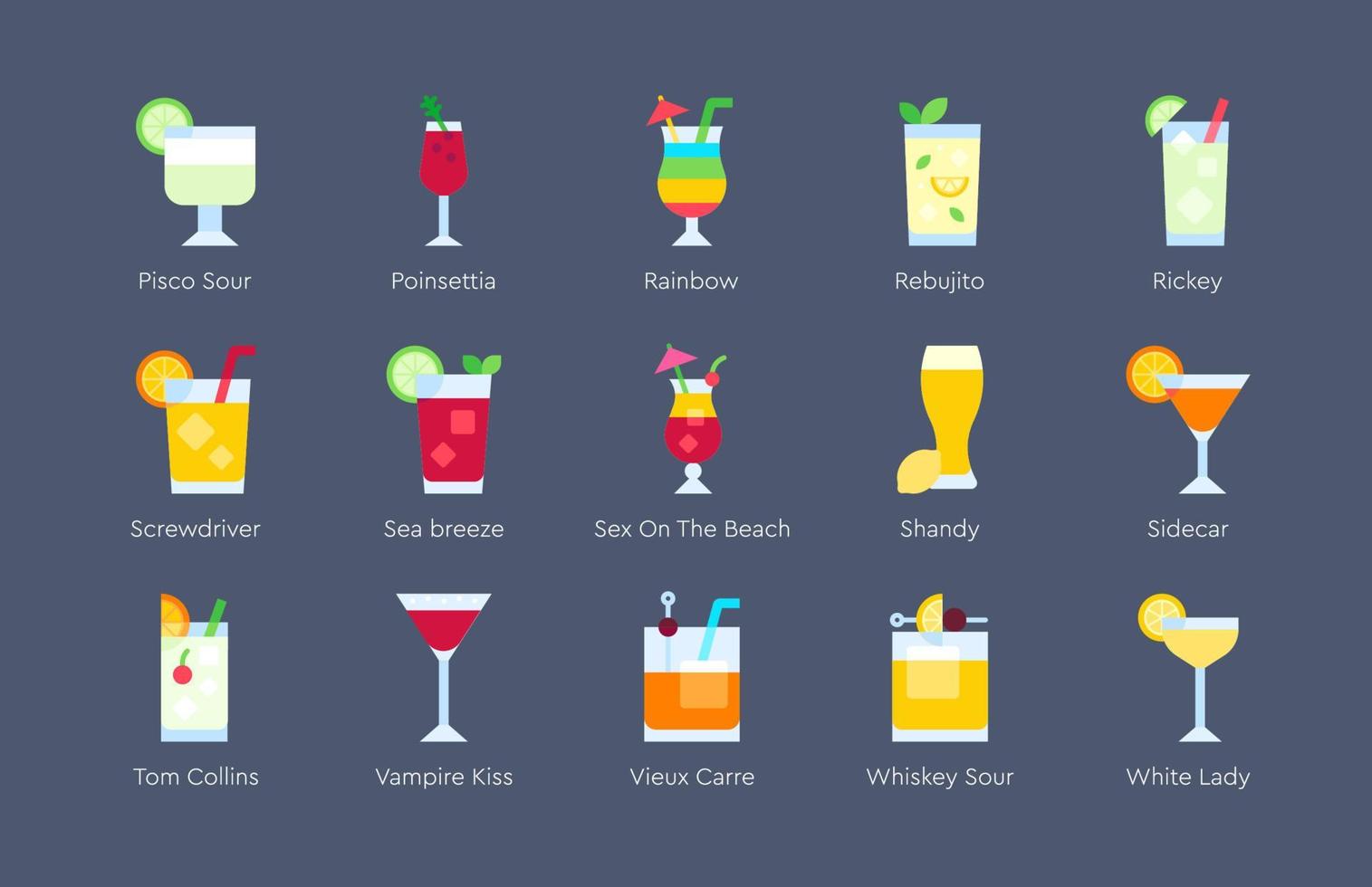 Cocktail-Icon-Set 5, Vektor für alkoholische Mischgetränke