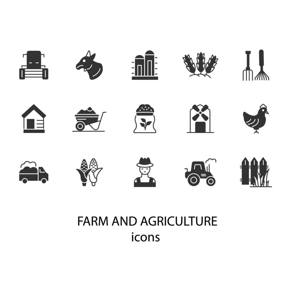 Bauernhof- und Landwirtschaftsikonen eingestellt. Bauernhof und Landwirtschaft packen Symbolvektorelemente für Infografik-Web vektor