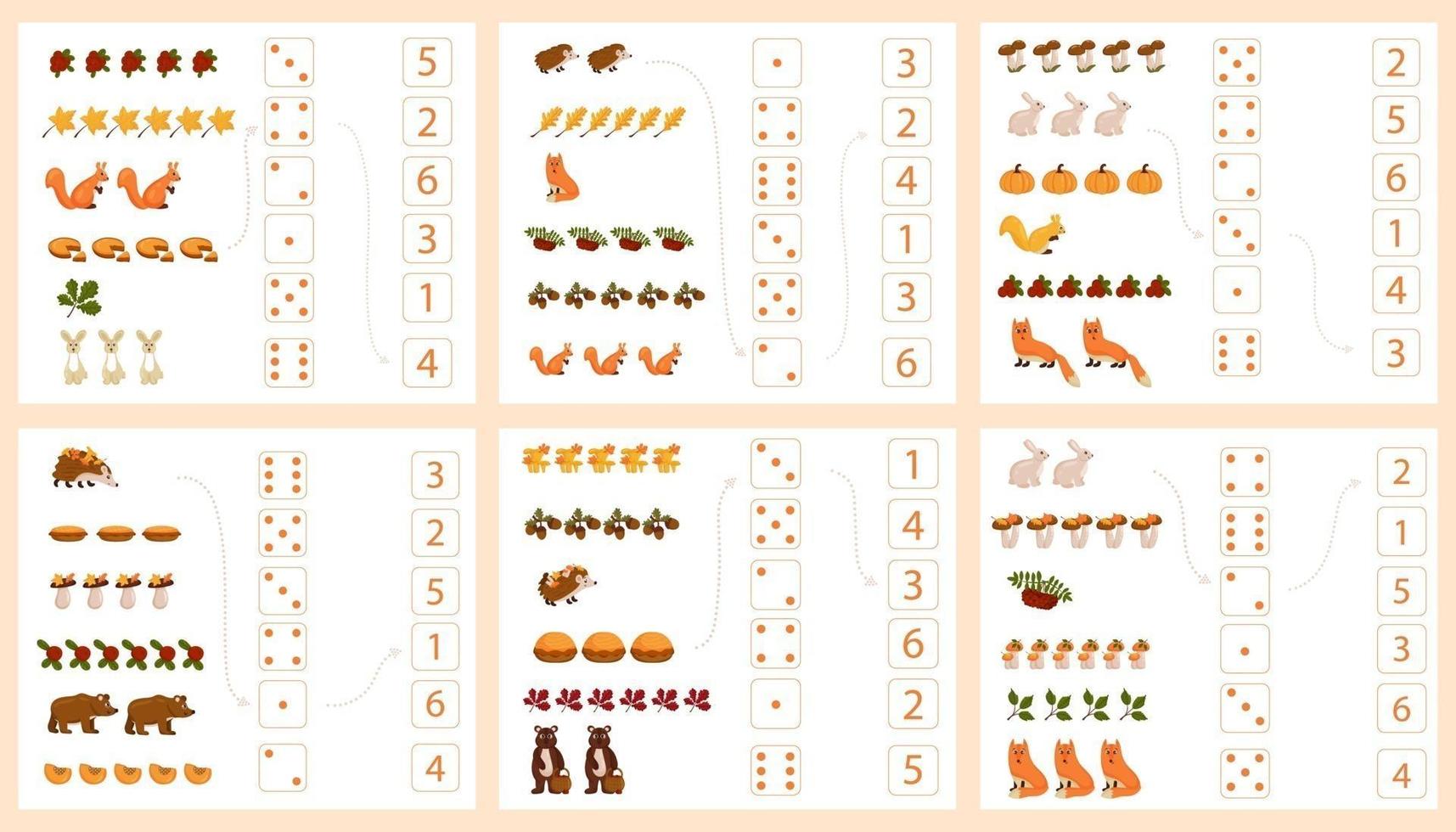 Arbeitsblatt für den Mathematik- und Rechenunterricht zum Thema Herbst. für Vorschul- und Kindergartenkinder, die Zahlen und Zählen lernen. Vektor-Illustration vektor