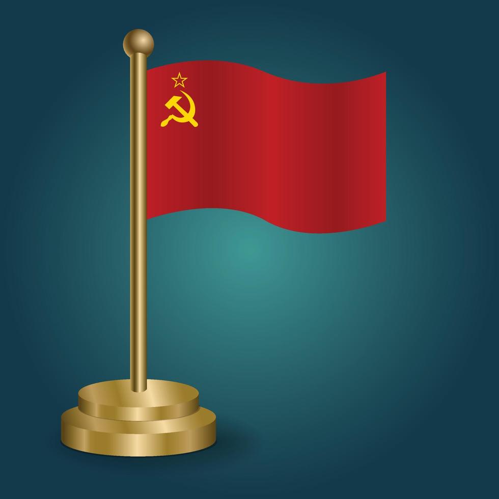 UdSSR-Nationalflagge auf goldenem Pol auf abgestuftem, isoliertem dunklem Hintergrund. Tischfahne, Vektorillustration vektor