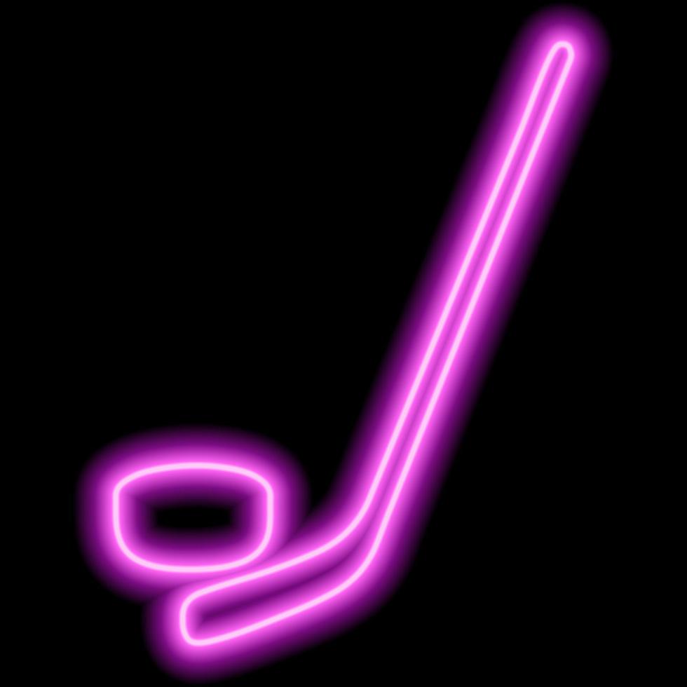en enkel bild av en hockey pinne och puck. rosa neon kontur. vektor ikon illustration