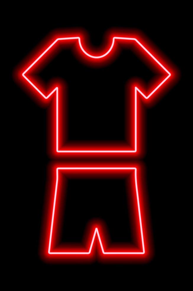 röd neon översikt av en t-shirt med shorts på en svart bakgrund. sommar, sportkläder. illustration vektor