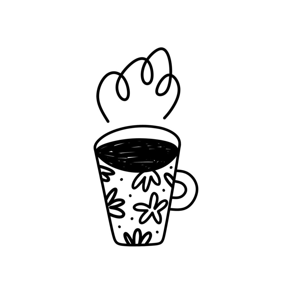 süße Tasse Tee oder Kaffee isoliert auf weißem Hintergrund. handgezeichnete Vektorgrafik im Doodle-Stil. Perfekt für Karten, Menüs, Logos, Dekorationen. vektor