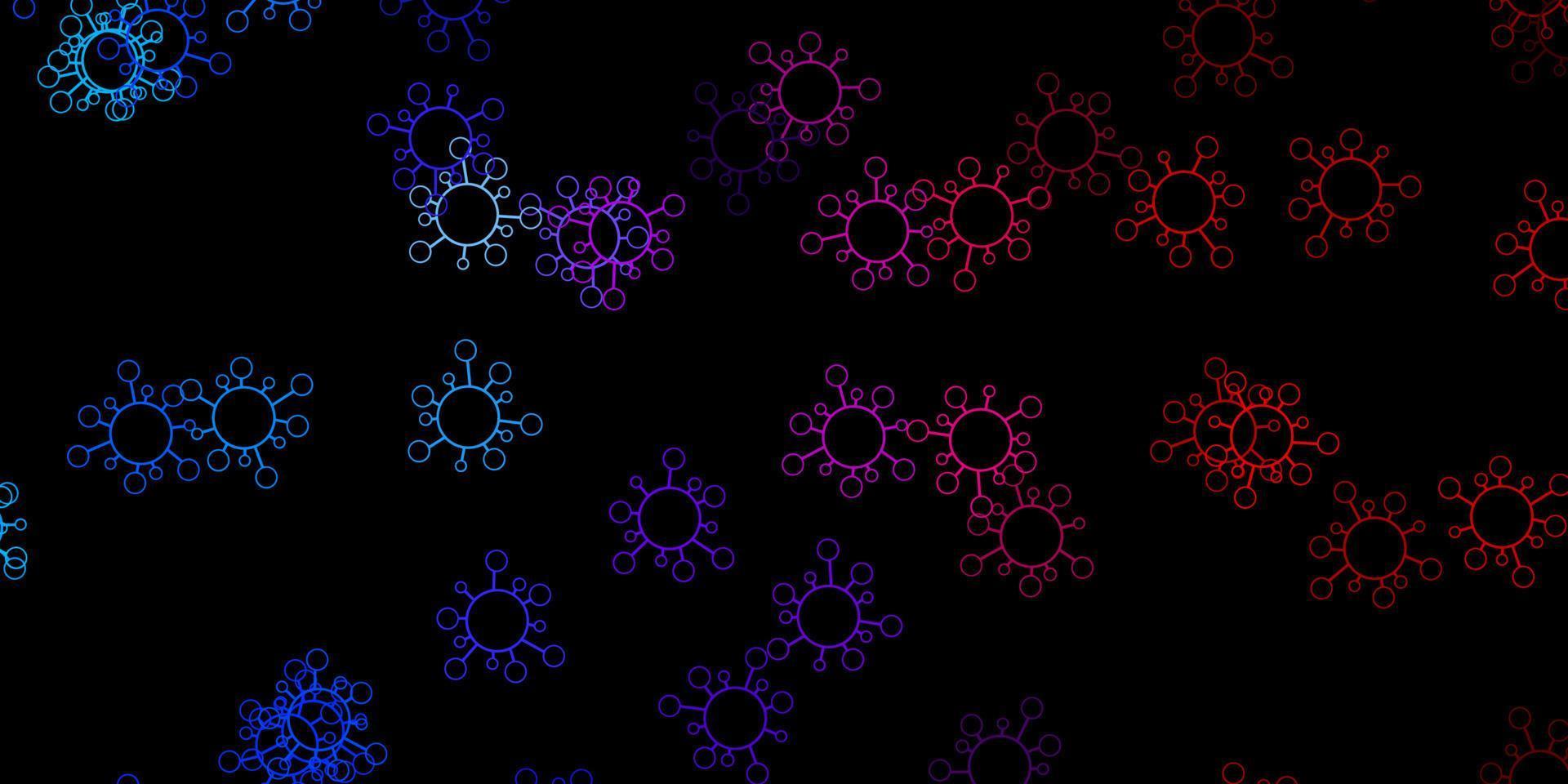 dunkelblauer, roter Vektorhintergrund mit covid-19 Symbolen. vektor