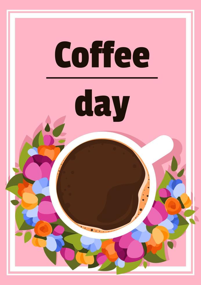 internationell kaffe dag. vektor platt illustration med kaffe kopp. använda sig av för hälsning kort, baner, affisch och broschyr.