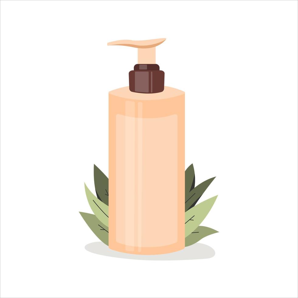 rohrkosmetik auf pflanzenhintergrund. konzept der werkzeuge schönheit und hautpflege, shampoo, creme, balsam, öko, reiniger. flache vektorillustration. vektor