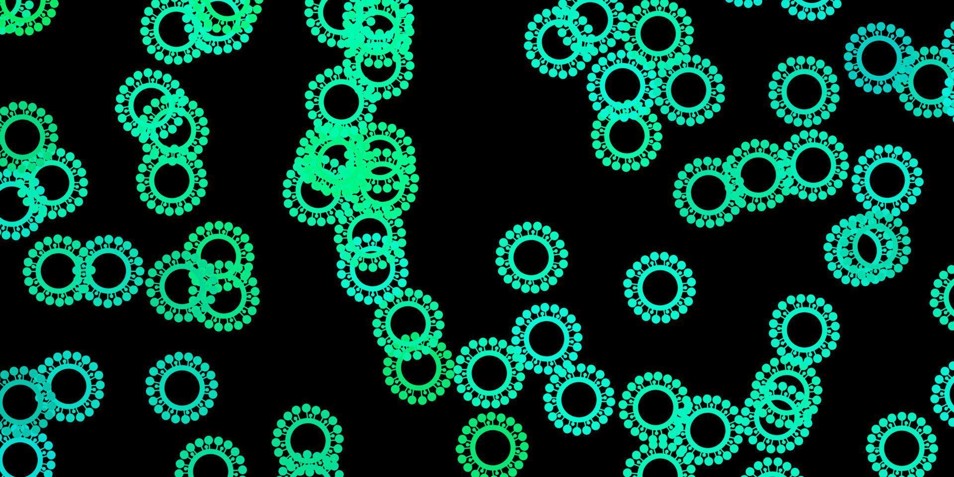 mörkgrönt vektormönster med coronaviruselement. vektor