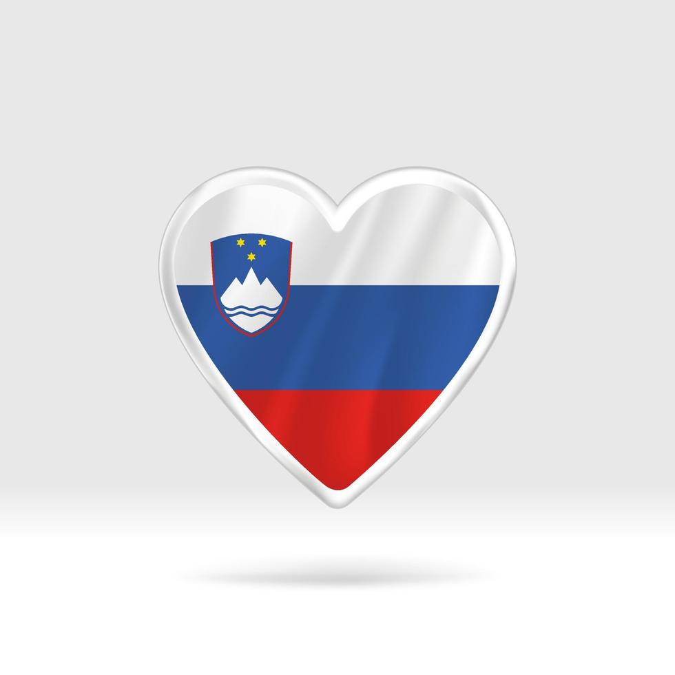 hjärta från slovenien flagga. silver- knapp hjärta och flagga mall. lätt redigering och vektor i grupper. nationell flagga vektor illustration på vit bakgrund.
