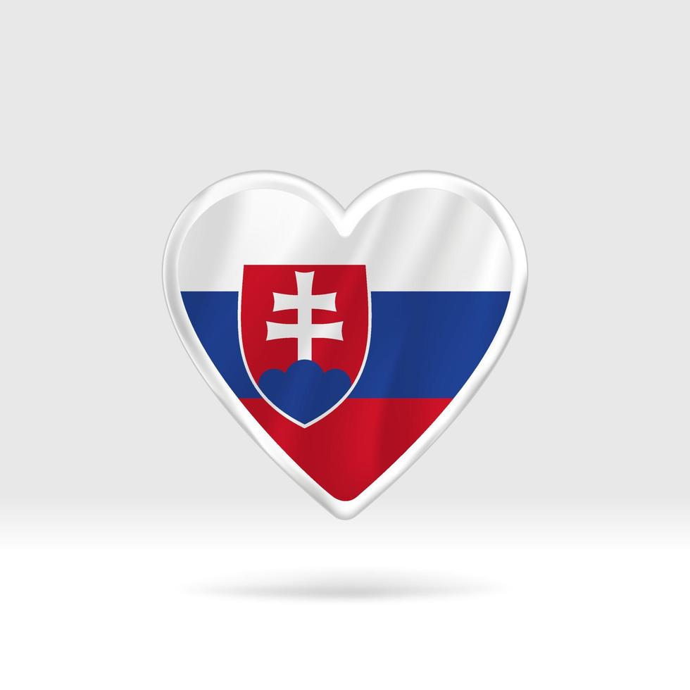 Herz aus slowakischer Flagge. silbernes Knopfherz und Flaggenschablone. einfache Bearbeitung und Vektor in Gruppen. Nationalflaggenvektorillustration auf weißem Hintergrund.