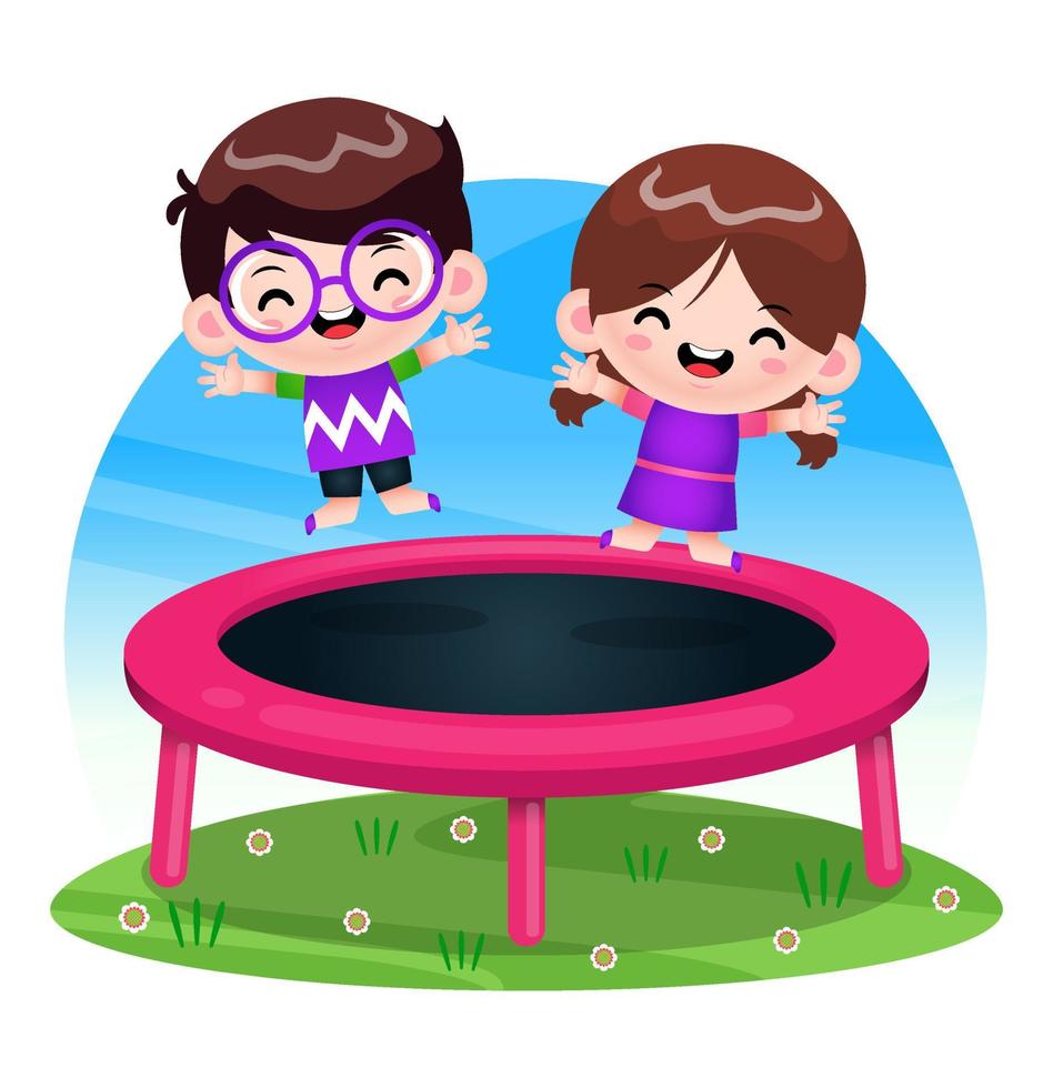 Lycklig barn spelar trampolin vektor