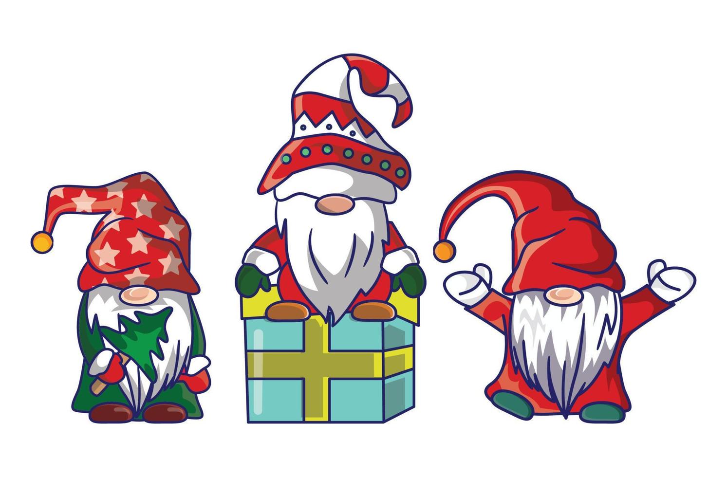 bündel frohe weihnachten niedliche zwerge weihnachtsmann kostüm cartoon illustration banner design. vektor