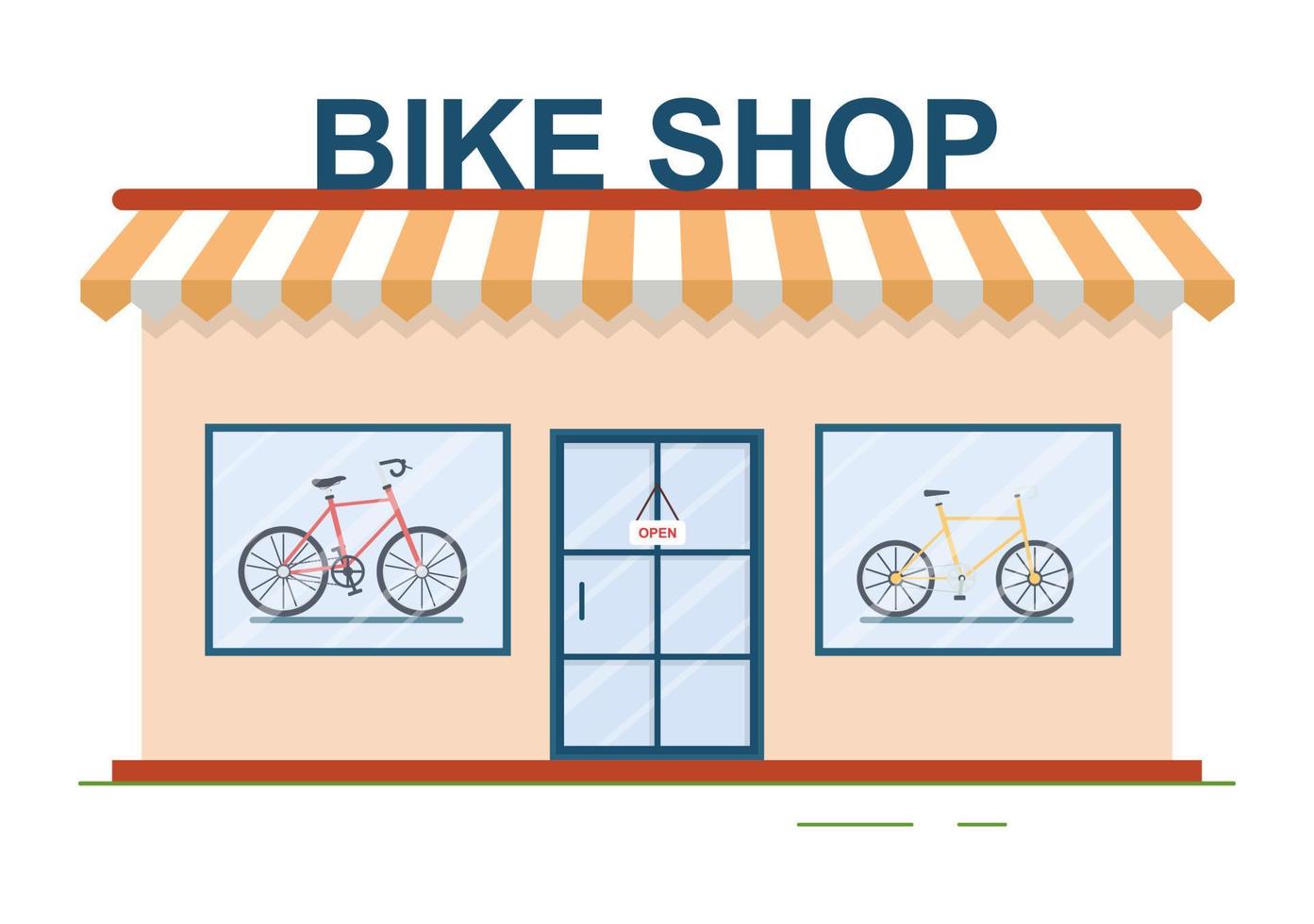 cykel affär med hoppers människor välja cykler, Tillbehör eller redskap Utrustning för ridning i mall hand dragen tecknad serie platt illustration vektor