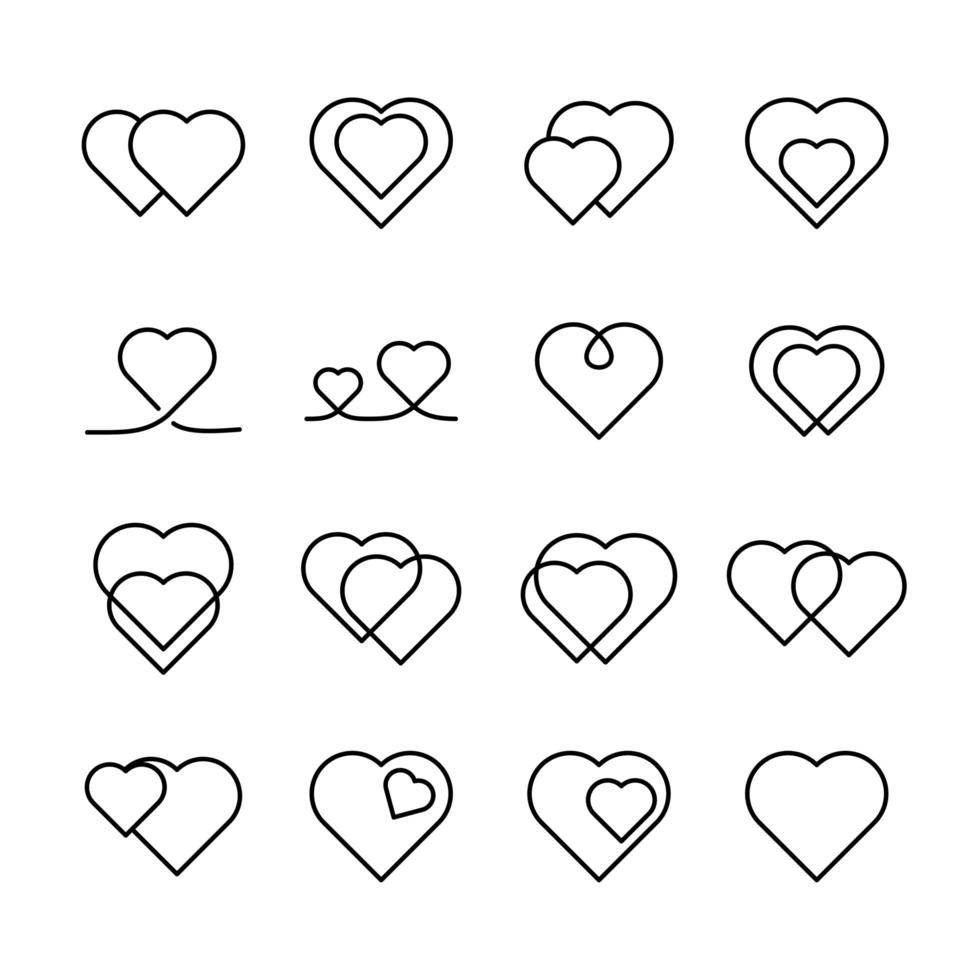 linje ikonuppsättning av hjärtan vektor