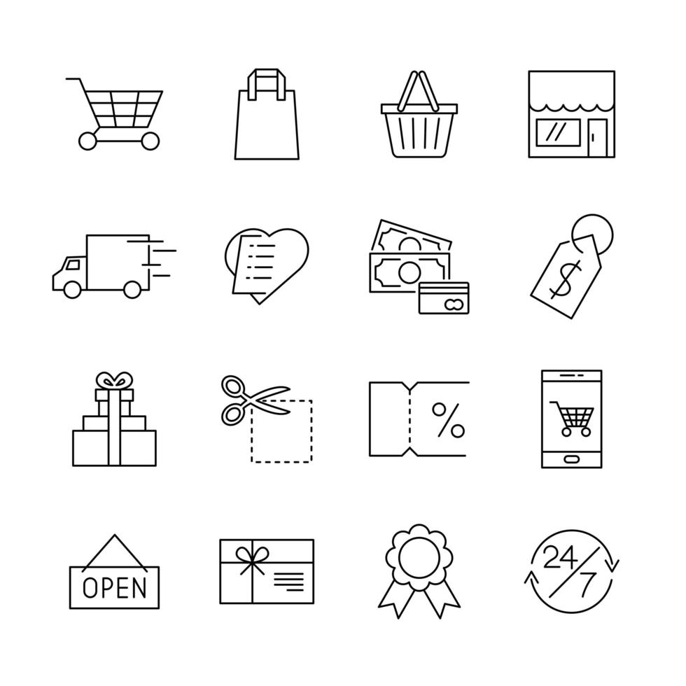 E-Commerce-Liniensymbole für Online-Shop-Web oder Mobile vektor