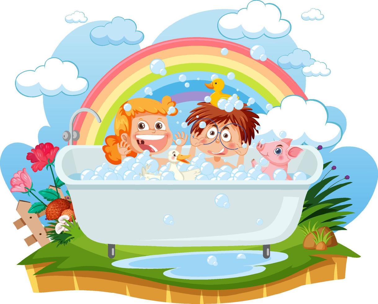 barn som leker bubblor i badkaret vektor