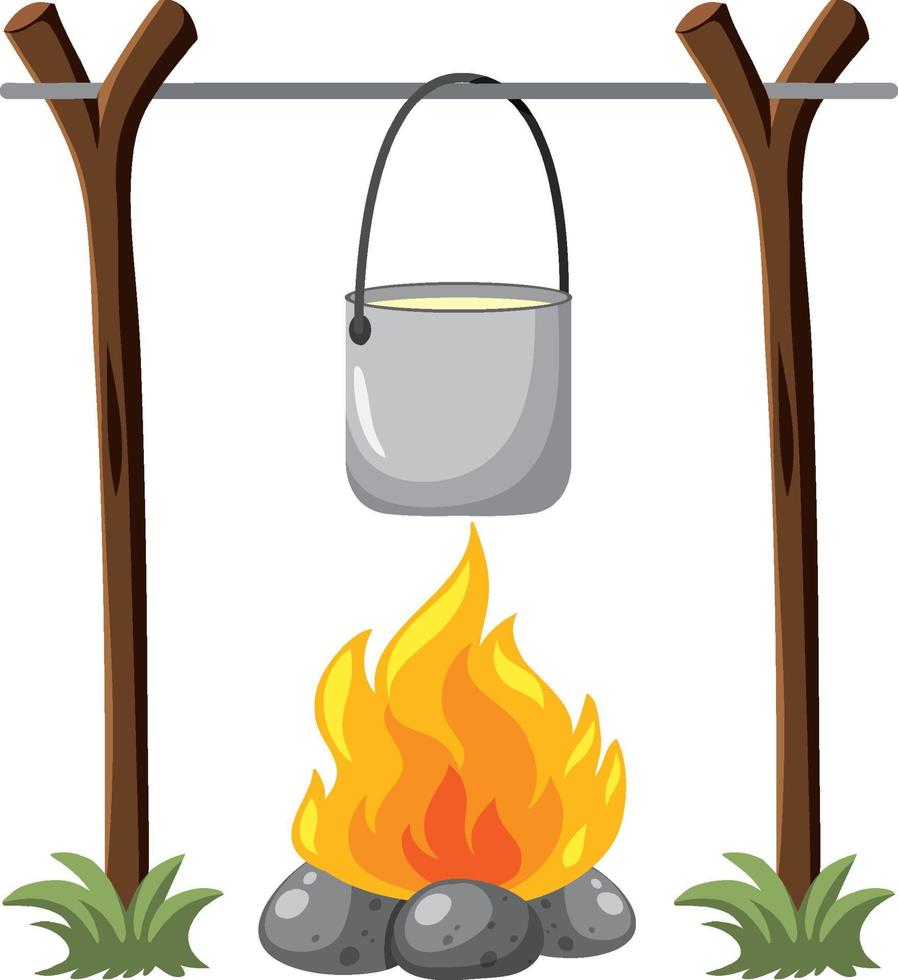 en pott hängande för matlagning på campingplats vektor