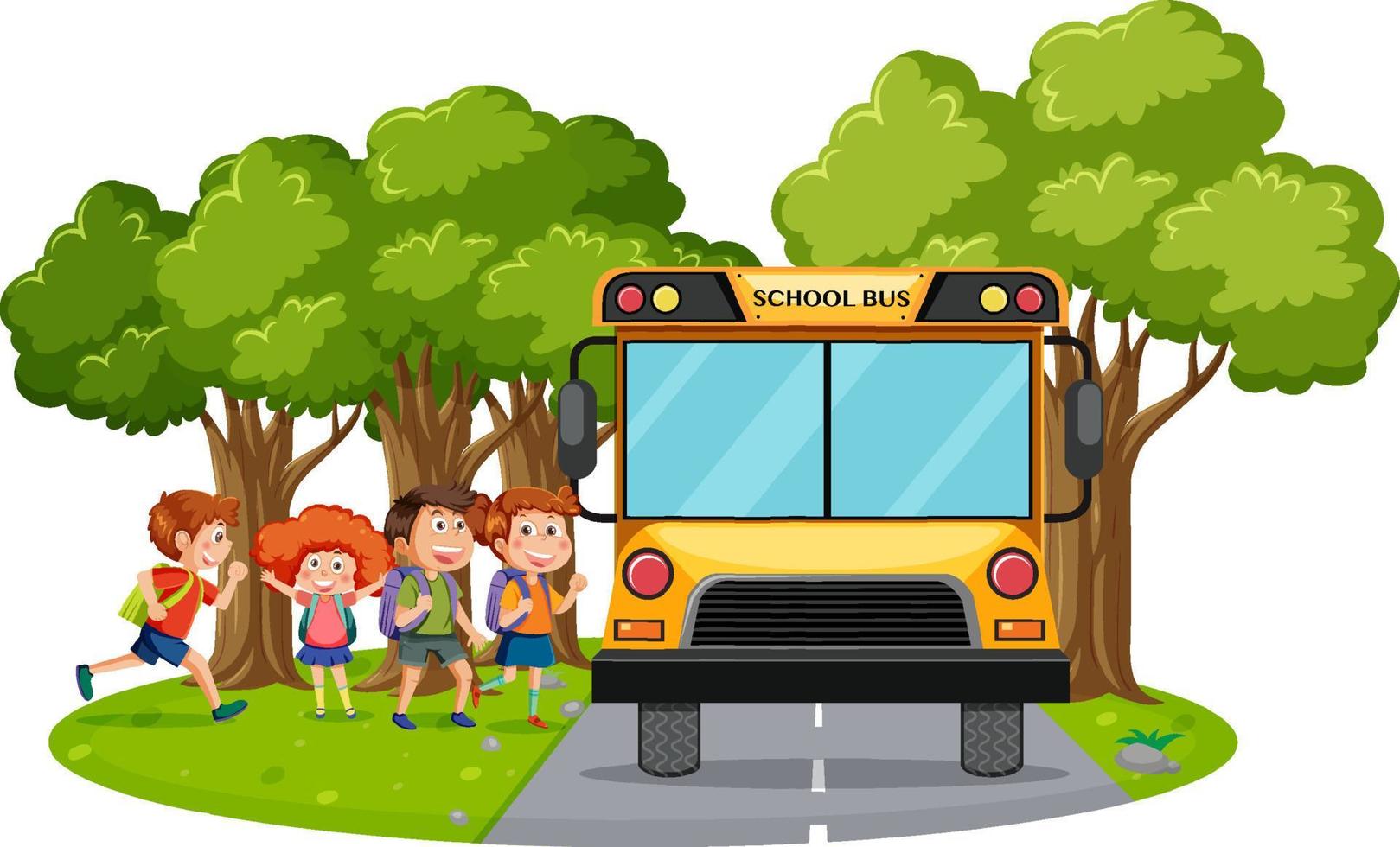 Kinder fahren mit dem Bus zur Schule vektor