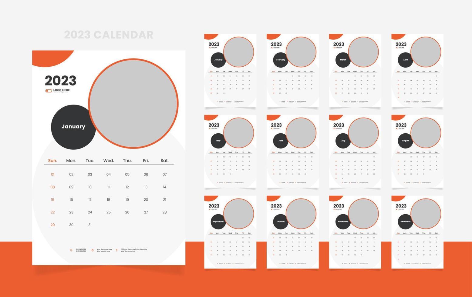 12 sida 2023 kalender design mall vektor