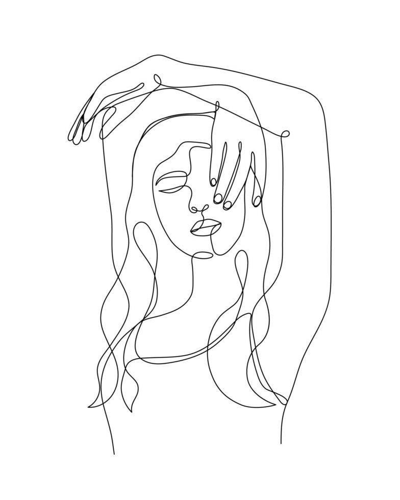 enda linje hand dragen ung kvinna figur, kropp, kvinna skönhet, minimalistisk skön sexig flicka. dynamisk kontinuerlig ett linje grafisk vektor design. svart och vit illustration