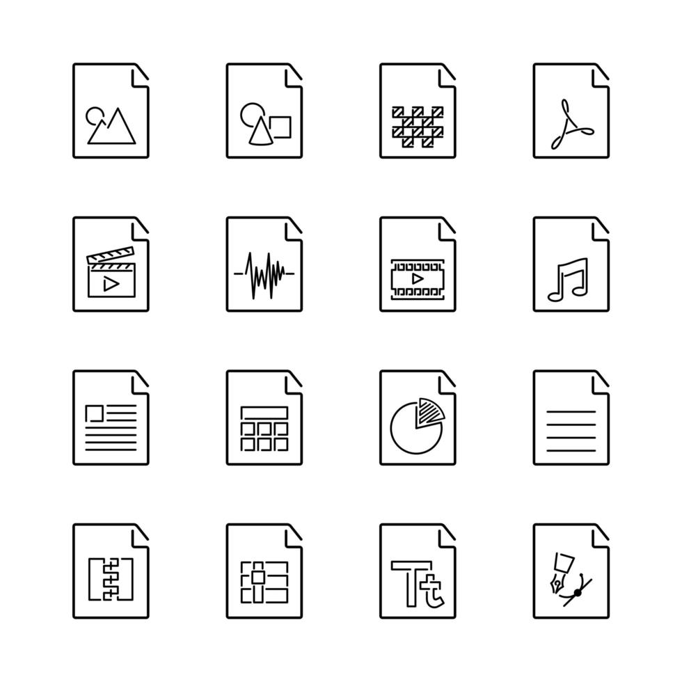 Satz grundlegender Dateierweiterungssymbole mit visuellem Symbol vektor