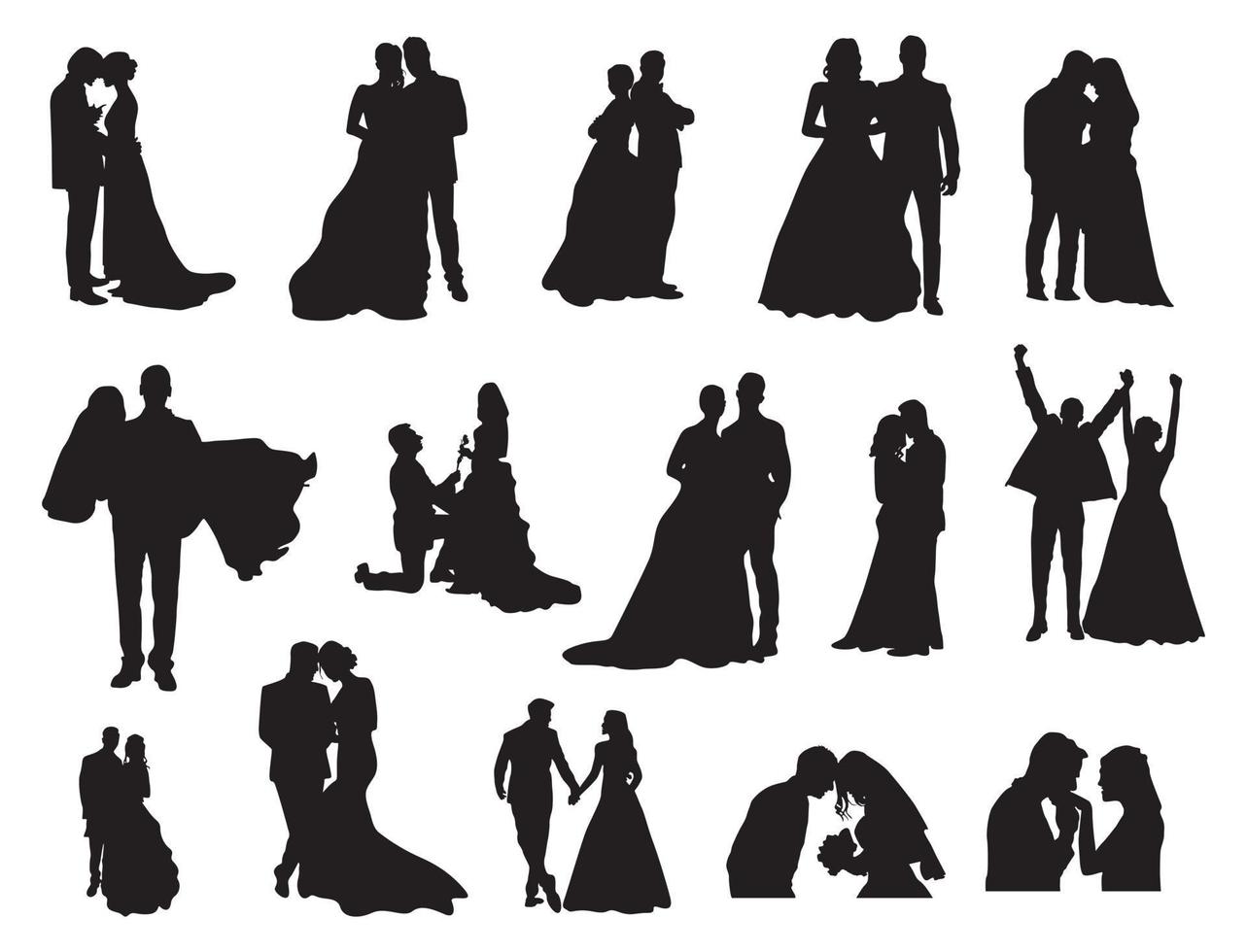 Hochzeitspaar-Silhouetten-Sammlung, Hochzeitsliebes-Silhouetten vektor