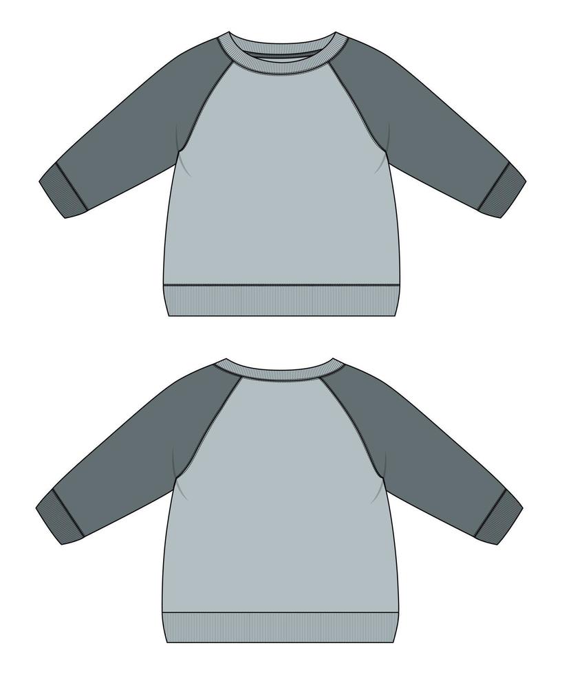 Langarm-Raglan-Sweatshirt technische Mode flache Skizzenvektor-Illustrationsvorlage für Frauen und Damen vektor
