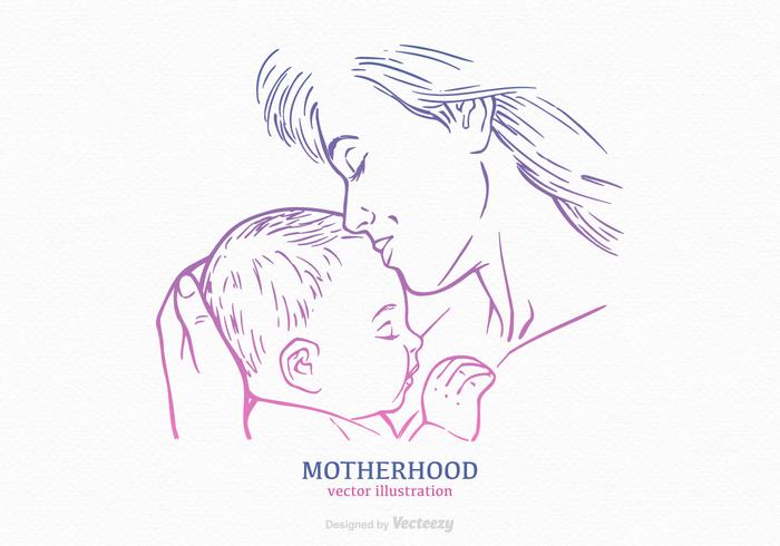 Gratis mamma och barn vektor drawn silhuett