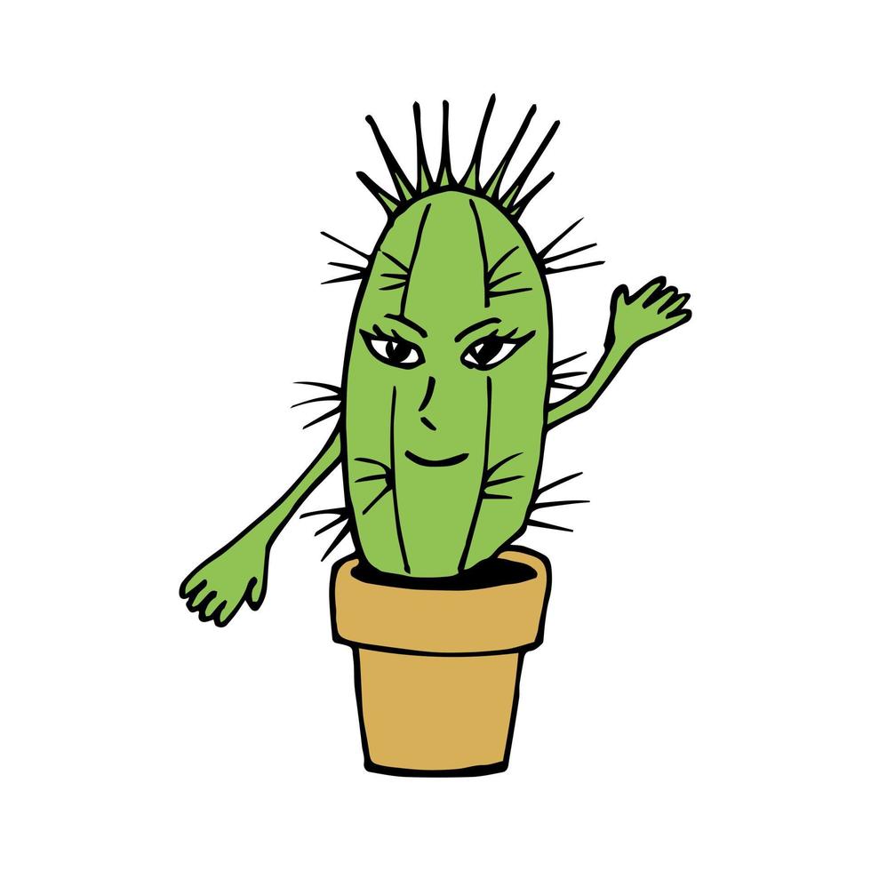stilvoller lächelnder kaktus auf weißem hintergrund. Doodle-Stil. Vektorbild. vektor